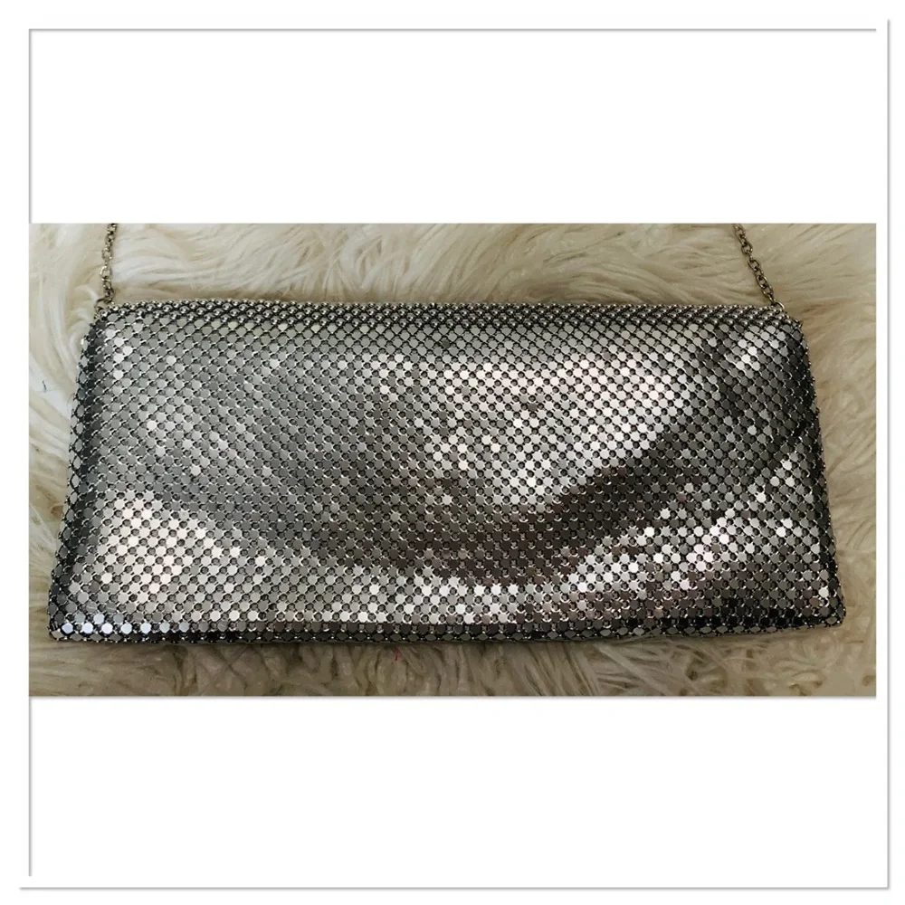 Jessica McClintock Metal Chainmail Evening Clutch Purse Silver